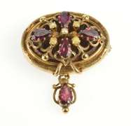 14K Yellow Gold Victorian Seed Pearl Tourmaline Statement Pin/Brooch