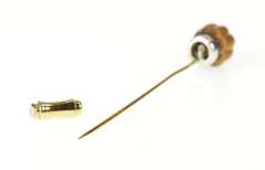 14K Yellow Gold Victorian Scalloped Tiger's Eye Diamond Stick Pin
