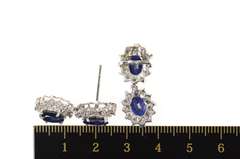 14K White Gold 5.74 Ctw Natural Sapphire Diamond Halo Dangle Earrings