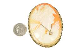 10K Yellow Gold Victorian Carved Cameo Diamond Necklace Pin/Brooch