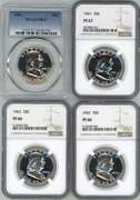 2 Gem PRF 1961 (PR67) and 2 1962 (PR66) Franklin 50c
