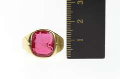 10K Yellow Gold Syn. Ruby Intaglio Men's Retro Statement Ring