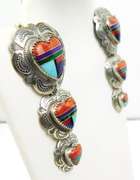 Q.T. Zuni Sterling Triple Heart Gemstone Earrings