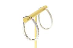 10K White Gold 1.00 Ctw Diamond Inside Outside Oval Hoop Earrings