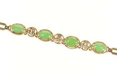 14K Yellow Gold Oval Jade Happiness Chinese Character Bracelet