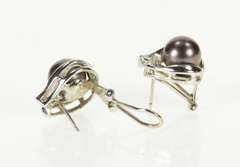 14K White Gold Grey Pearl Diamond Accent French Clip Back Earrings