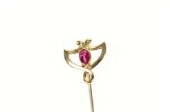 10K Yellow Gold Art Nouveau Oval Syn. Ruby Stick Pin