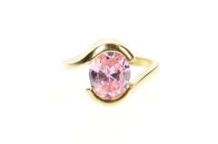 10K Yellow Gold Oval Pink Cubic Zirconia Solitaire Bypass Ring