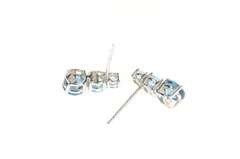 10K White Gold Tiered Round Blue Topaz Drop Stud Earrings