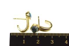 14K Yellow Gold Oval Blue Topaz Cabochon Statement Earrings