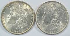 Near Gem BU 1886 and 1896 Morgan Silver Dollars