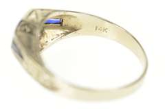 14K White Gold Art Deco 2.5mm Sapphire Accent Setting Ring