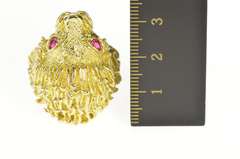 14K Yellow Gold 1960's Ornate Ruby Lion Statement Men's Ring