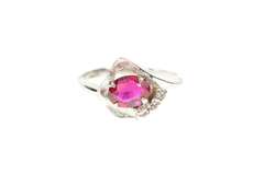 10K White Gold Retro Ornate 1960's Syn. Ruby CZ Statement Ring