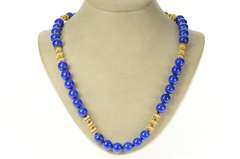 14K Yellow Gold Lapis Lazuli Beaded Strand Statement Necklace