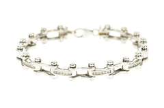 14K White Gold 0.84 Ctw Diamond Bike Chain Link Statement Bracelet