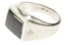 10K White Gold Squared Black Onyx Diamond Accent Men's Ring
