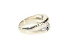 14K White Gold 0.48 Ctw Diamond Sapphire Flush Curved Band Ring