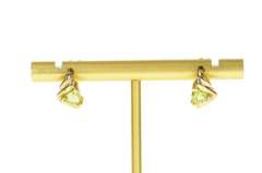 14K Yellow Gold Trillion Peridot Ornate Wavy Stud Earrings
