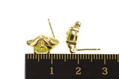 14K Yellow Gold Trillion Peridot Ornate Wavy Stud Earrings