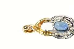 14K Yellow Gold 0.91 Ctw Natural Oval Sapphire Diamond Pendant