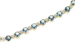 14K Yellow Gold Blue Topaz Diamond Accent Classic Tennis Bracelet