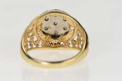 10K Yellow Gold Men's Retro Diamond Cluster Scroll Filigree Ring