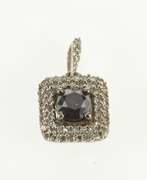 10K White Gold Black and White Diamond Square Halo Pendant