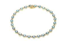 14K Yellow Gold Blue Topaz Diamond Accent Classic Tennis Bracelet