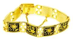 Vintage Damascene Panel Link Bracelet, Excellent