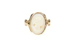 10K Yellow Gold Victorian Ornate Carved Cameo Lady Ring
