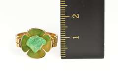 14K Yellow Gold Retro Ornate Raw Emerald Floral Motif Statement Ring