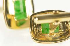 18K Yellow Gold Retro Jade Ornate Rounded Men's Cuff Links