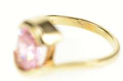 10K Yellow Gold Oval Pink Cubic Zirconia Solitaire Bypass Ring