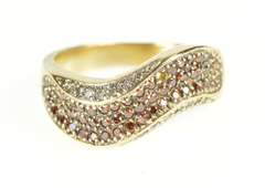14K Yellow Gold 0.71 Ctw Pave Red Diamond Wave Statement Ring