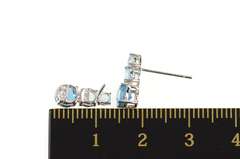 10K White Gold Tiered Round Blue Topaz Drop Stud Earrings