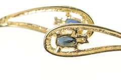 10K Yellow Gold Oval Sapphire Diamond Tear Drop Dangle Earrings