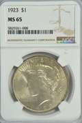 Gem BU 1923 Peace Silver Dollar. NGC MS65