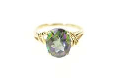14K Yellow Gold Faceted Oval Mystic Topaz Statement Ring