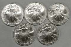 5 Liberty 1 oz .999 Fine Silver One Dollar Coins Year 2001