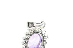 10K White Gold Amethyst Oval Cubic Zirconia Halo Simple Pendant