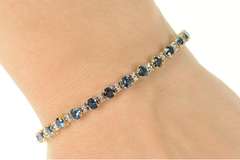 14K Yellow Gold Blue Topaz Diamond Accent Classic Tennis Bracelet
