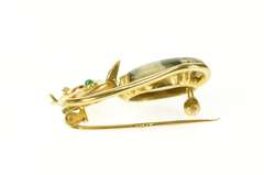 14K Yellow Gold Retro Jasper Emerald Stylized Cat Kitten Pin/Brooch