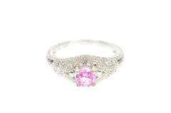 18K White Gold 1.74 Ctw Pink Sapphire Diamond Ornate Etched Ring