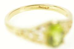 14K Yellow Gold Oval Peridot Scroll Filigree Statement Ring