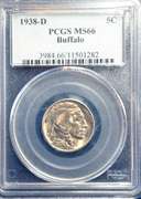 1938 D BUFFALO 5 C PCGS  MS 66