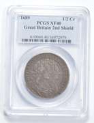 XF40 1689 Great Britain 1/2 Crown - 2nd Shield - Graded PCGS