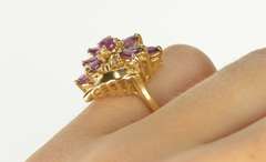 14K Yellow Gold Marquise Ruby Diamond Bypass Cluster Cocktail Ring