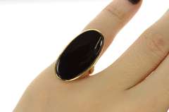 10K Yellow Gold Oval Black Onyx Inset Retro Statement Ring
