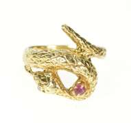 14K Yellow Gold Ruby Ornate Snake Serpent Wrap Statement Ring